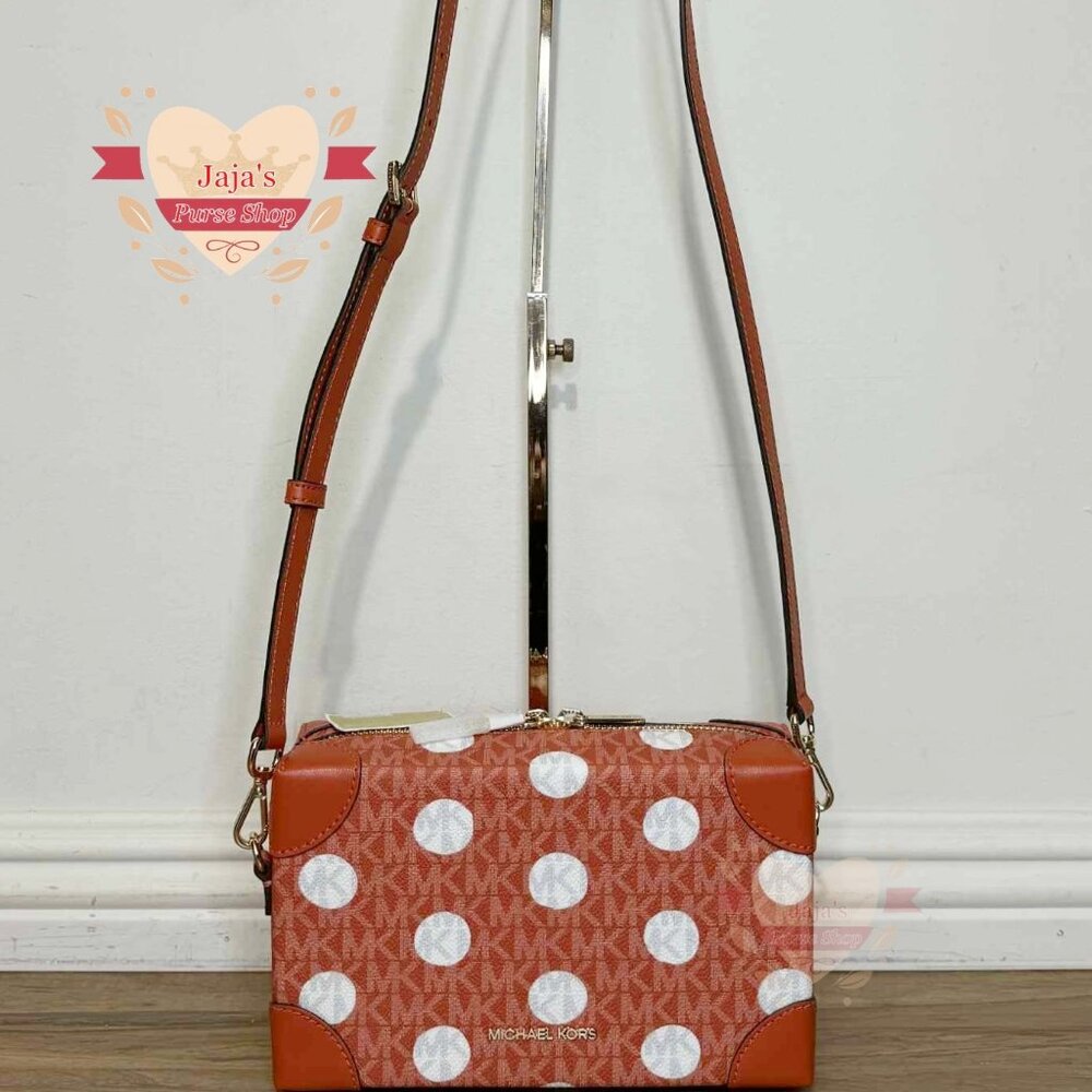 🧡Michael Kors Jeanie Polka Dot Signature Logo Trunk Crossbody Bag Or Clutch🧡